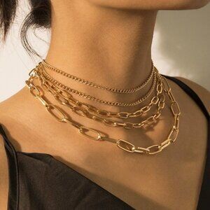 NEW Gold Multi Layer Link Chain Necklace